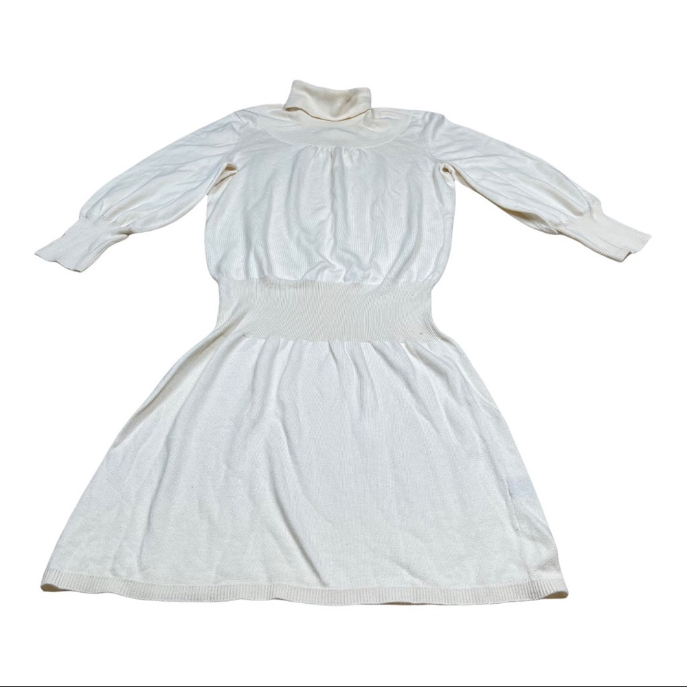 Peruvian Connection Pima Cotton Tencel Blend Cream Color Turtle Neck Dress XS - Picture 7 of 8